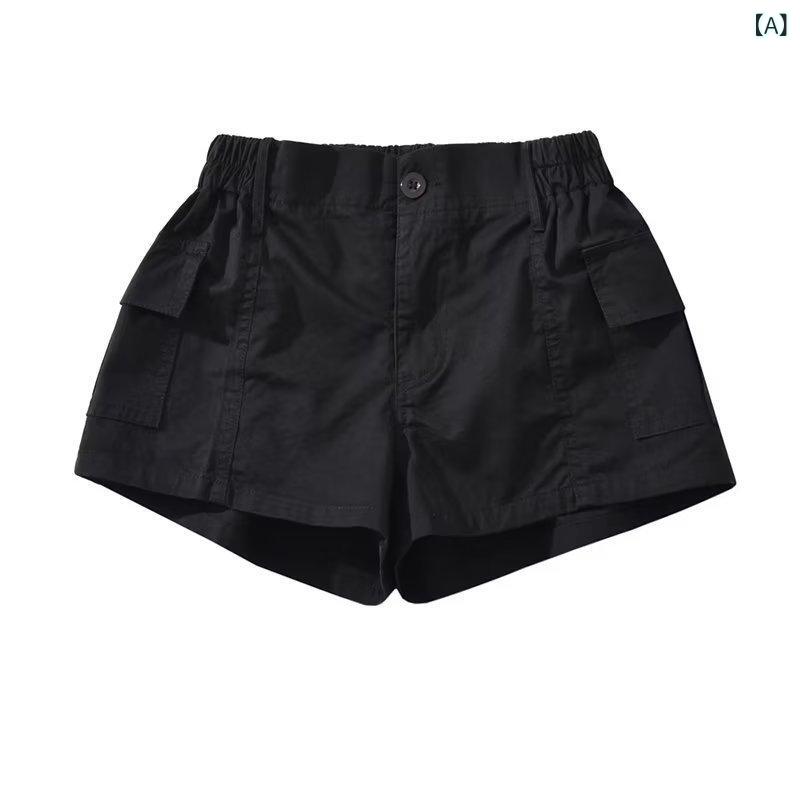 ショートパンツ レディース ウォッシュ加工 カーゴ ハイウエスト ホットパンツ コットン 春夏 セクシー スパイシーギャル アメカジ ストリート 着回し スポーツ ミニ丈 黒 グレー