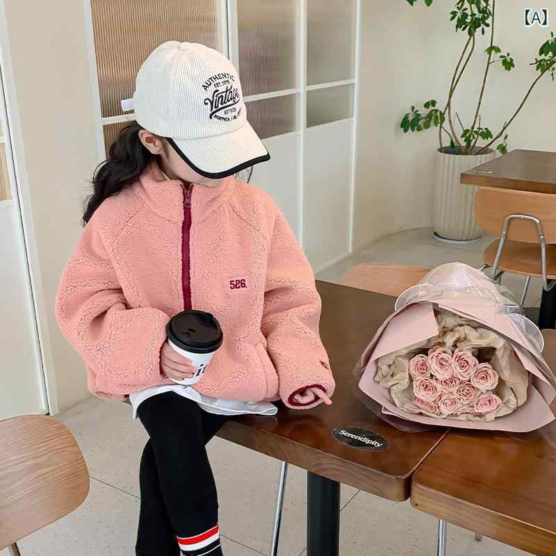 キッズ 女の子 アウター 秋冬 ボアジャケット フェイクファー ショート丈 ラウンドネック 長袖 ジップアップ コート 暖かい かわいい ポリエステル ピンク ブラウン