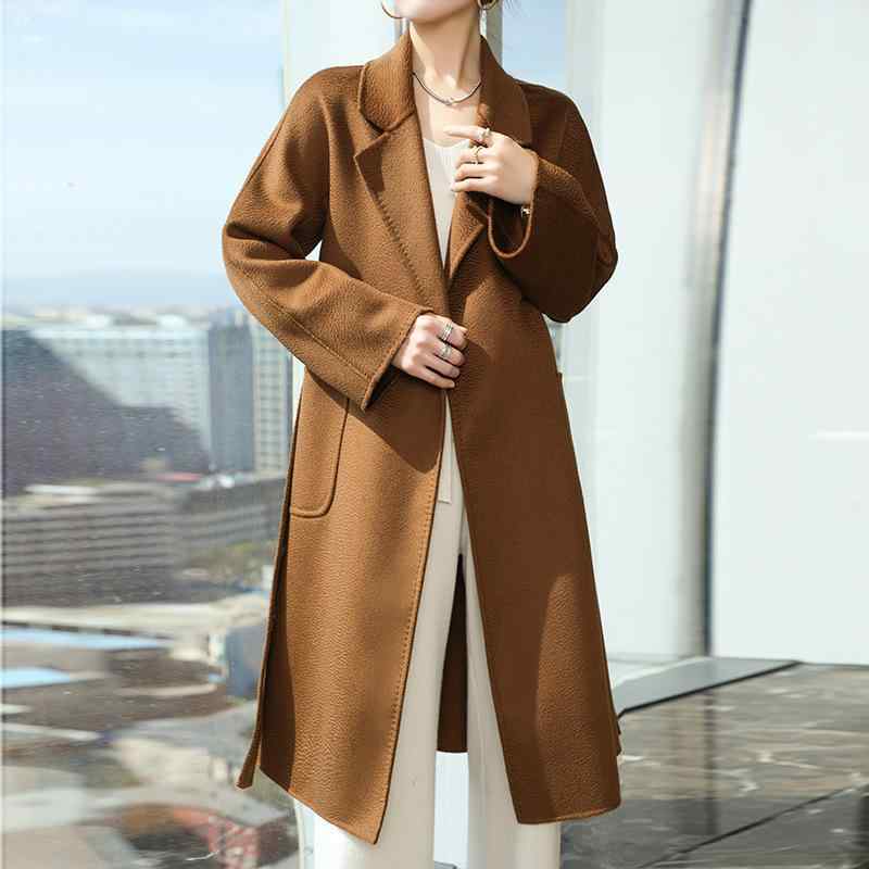 新品コート レディース 秋冬 キャメル カシミヤ ウール ロング丈