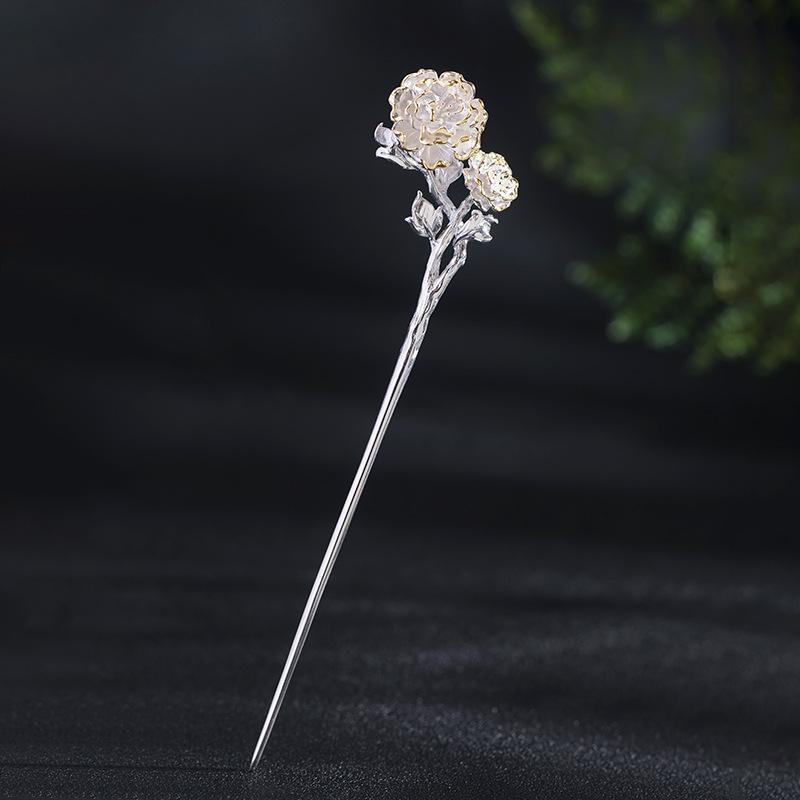 簪 S925シルバー製 牡丹 フラワーモチーフ 揺れる髪飾り 中華風 レトロ チャイナドレス ヘアアクセサリー 古典 まとめ髪 電気メッキ加工 22,957円