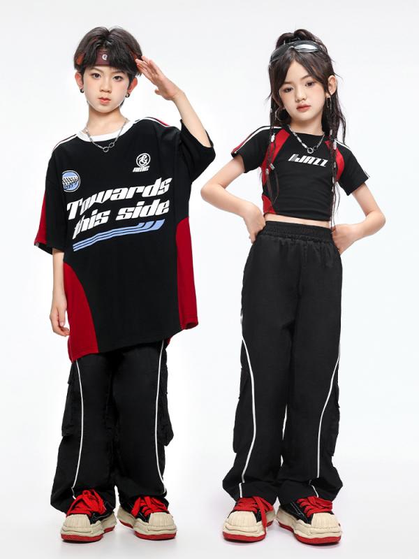 キッズダンス衣装 男の子 女の子 ストリート ヒップホップ ジャズ ダンスウェア クール かっこいい ゆったり ルーズフィット 発表会 ステージ イベント 練習着 夏物 ポリエステル