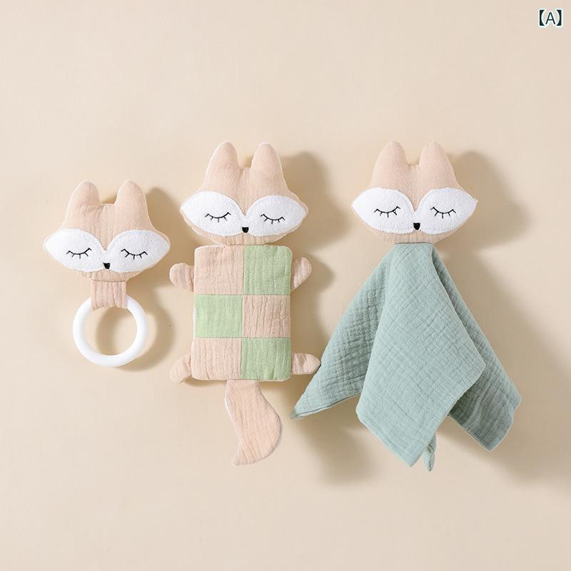 ぬいぐるみ ベビー キツネ 純綿ガーゼ おくるみ ブランケット ハンドパペット 口に含める 噛める 歯固め 入眠サポート 寝かしつけ 3点セット 4,104円