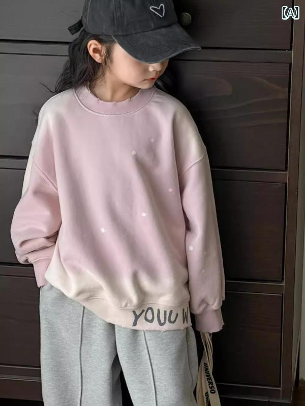 トレーナー 女の子 キッズ 秋冬 裏起毛 グラデーション タイダイ柄 プリント ゆったり ルーズフィット 長袖 コットン素材 韓国ファッション カジュアル おしゃれ トップス