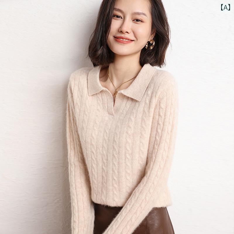 ニット レディース ポロ襟 カシミヤブレンド 長袖 セーター 厚手 ケーブル編み オーバーサイズ ゆったり カジュアル きれいめ 上品 通勤 オフィス 秋冬 ベージュ キャメル