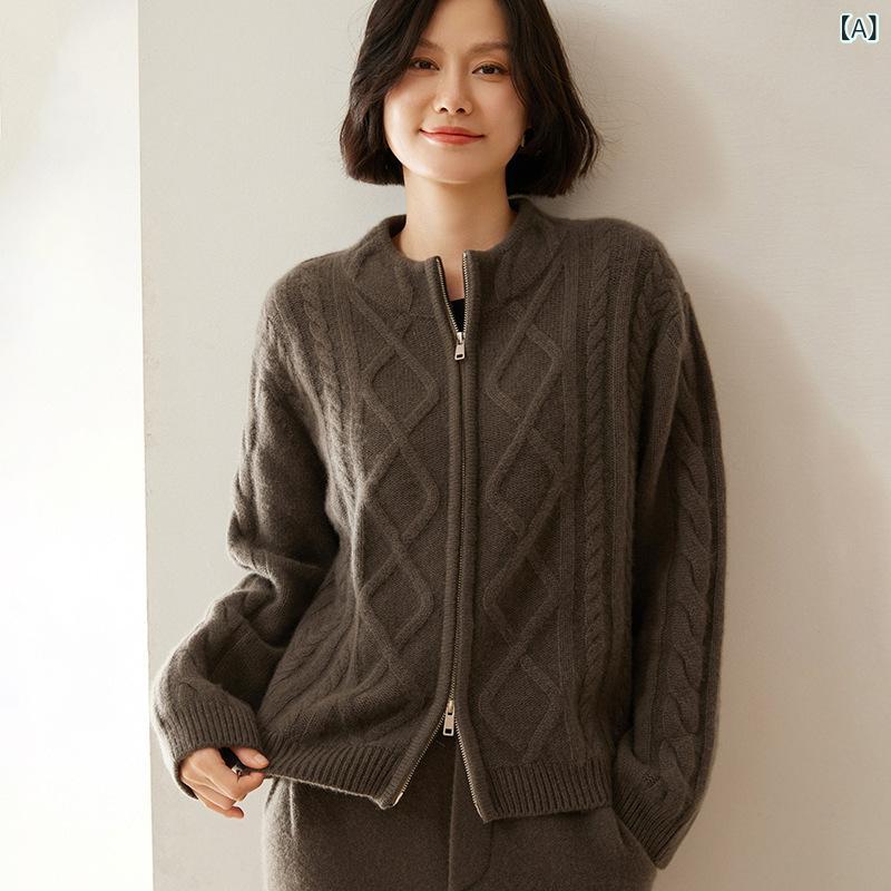 カーディガン レディース 秋冬 ラウンドネック ゆったり ルーズシルエット カシミヤウール混 ニット カジュアル 長袖 シングルボタン 羽織り