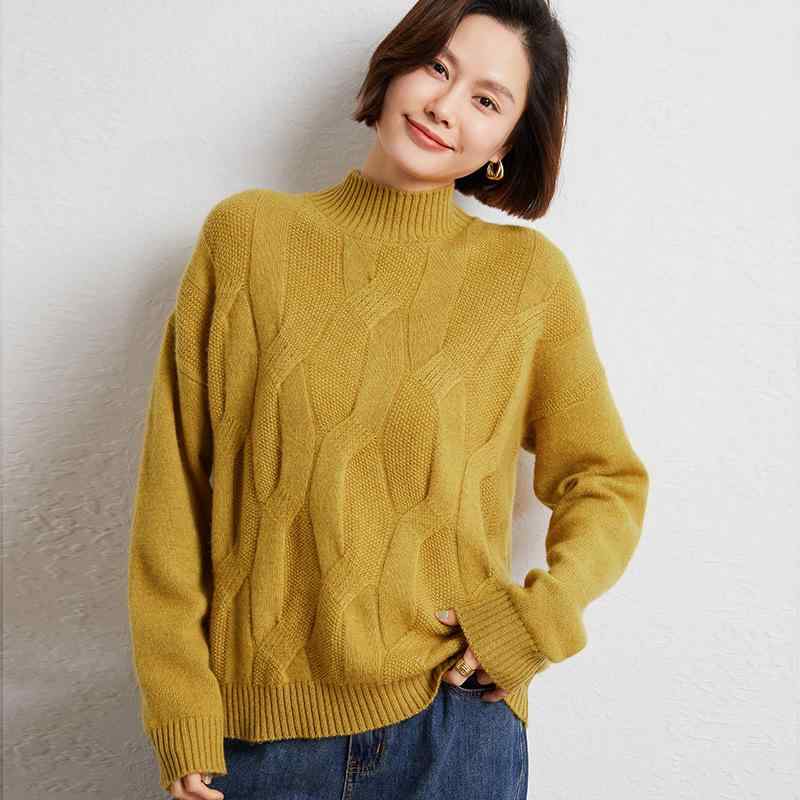 セーター レディース 秋冬 無地 ケーブル編み カシミヤ混 ハイネック 厚手 プルオーバー ニット トップス ゆったり 長袖 カジュアル 普段使い 防寒 保温