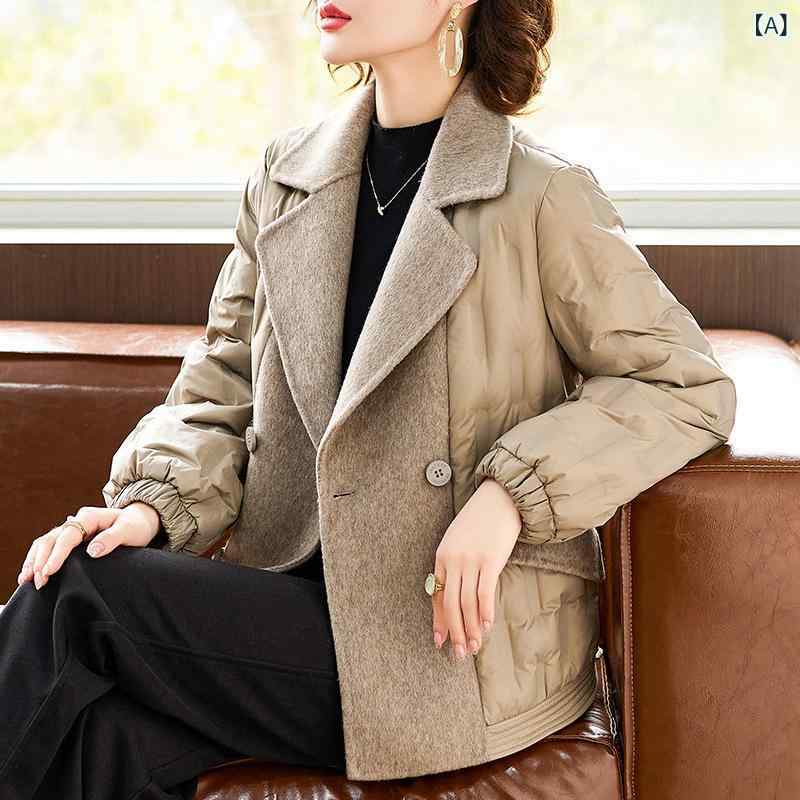 コート レディース ミセス ママ 中高年 女性用 ショート丈 ダウン風中綿ジャケット ウール カシミヤ混 切り替え 保温 防寒 あたたかい 普段使い お出かけ 秋冬 11,340円