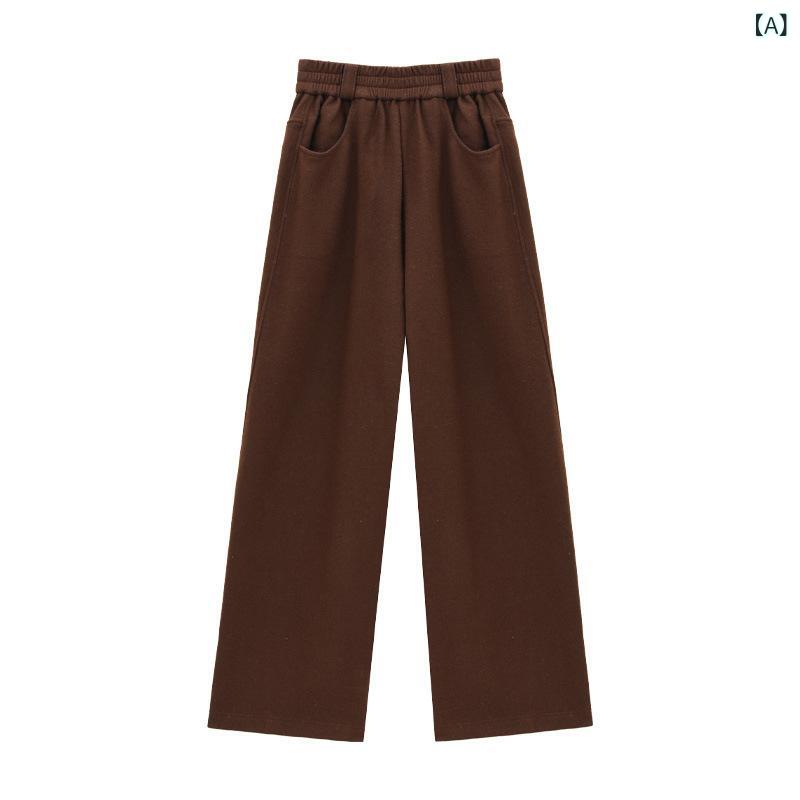 カジュアルパンツ レディース 冬用 ロング丈 ウール混 再生繊維 裏起毛 厚手 ストレッチ ストレート ウエストゴム リラックス 普段使い おうち時間 韓国風 6,326円