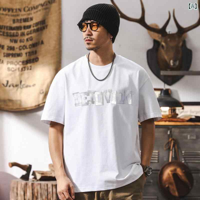 Tシャツ メンズ 接触冷感 UPF50+ UVカット 半袖 クルーネック 英文ロゴ 立体プリント 薄手 ビッグシルエット ルーズフィット 綿 アメカジスタイル 夏 カジュアル スポーツ 抗菌 トップス