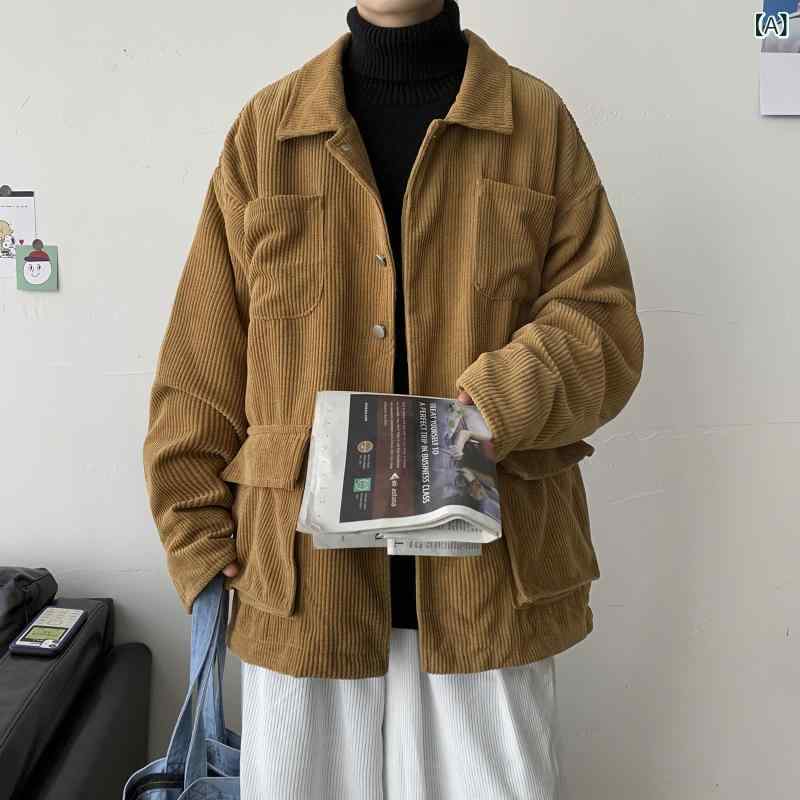 ジャケット メンズ 男性用 男女兼用 コーデュロイ 綿 コットン ブルゾン アウター 韓国ファッション ストリート トレンド ゆったり オーバーサイズ ビッグシルエット カジュアル 普段使い デイリーユース 着回し 襟付き レギュラーカラー 長袖 前開き 4,662円