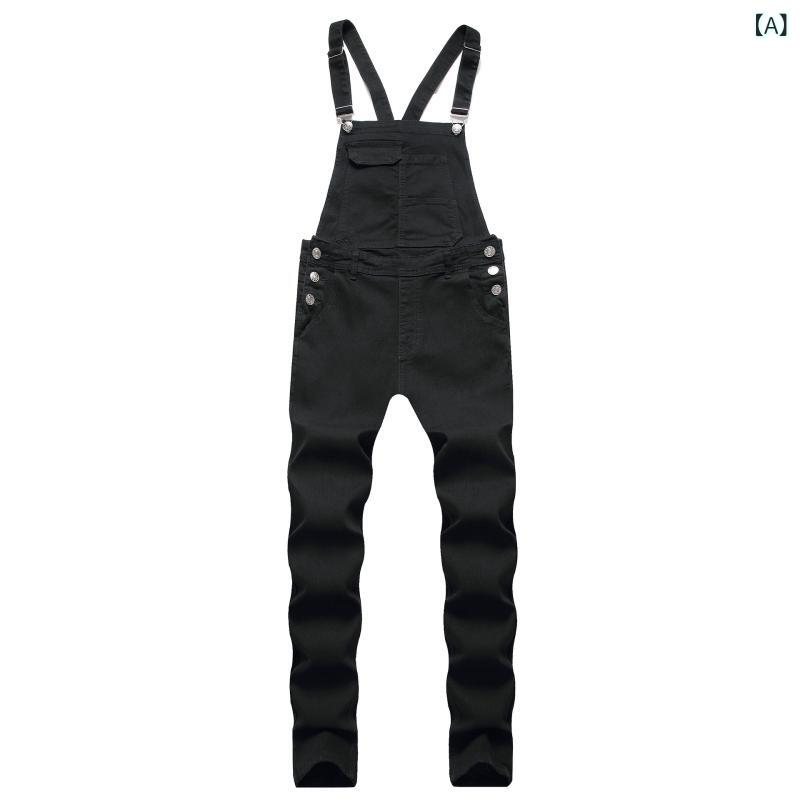 デニムオーバーオール メンズ 男性用 欧米風 ダメージ加工 ウォッシュ加工 コットン ストレッチ スリムフィット マルチポケット テーパードパンツ アウトドア レジャー 普段使い 4,527円