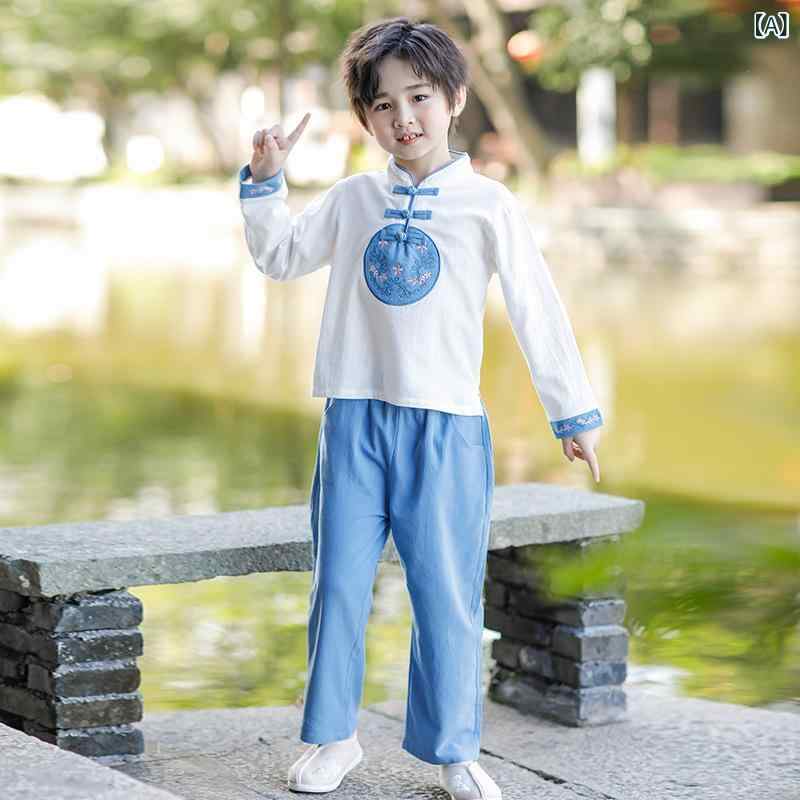 キッズ民族衣装 子供用 男の子 女の子 漢服 唐装 中国伝統 古風 レトロ 綿素材 春秋 幼稚園 発表会 学芸会 舞台衣装
