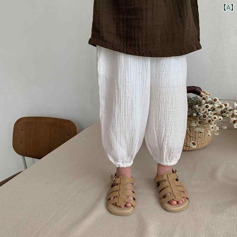 キッズ 男の子 女の子 虫よけ 薄手 綿100% ガーゼ 九分丈 裾絞り ジョガー サルエル ゆったり 普段使い 部屋着 超やわらか ソフト加工 アイボリー カーキ ブラウン 春夏 ボトムス