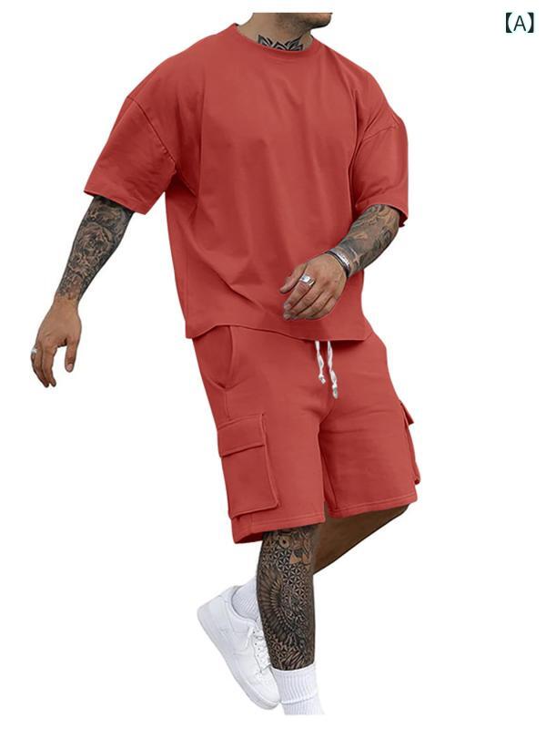 メンズ セットアップ 半袖Tシャツ ショートパンツ 夏 ゆったり ルーズフィット カジュアル スポーツ 薄手 ポリエステル 普段使い ルームウェア