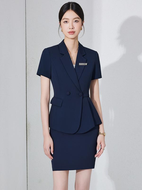 スーツ レディース 半袖 セットアップ 春夏 オフィス ビジネス 接客制服 ユニフォーム 宝飾販売 上品 エレガント ポリエステル スカートスーツ