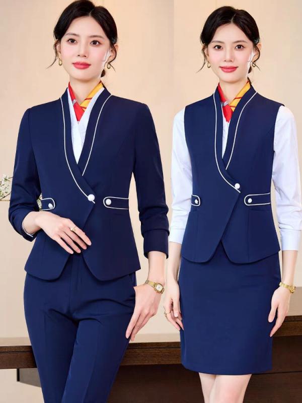 スーツ レディース 上品 ホテル受付 美容師 客室乗務員 ジュエリー販売 サービス業 ビジネス オフィス 事務服 制服 ユニフォーム セットアップ ポリエステル 伸縮性 ブラック ロイヤルブルー ワインレッド