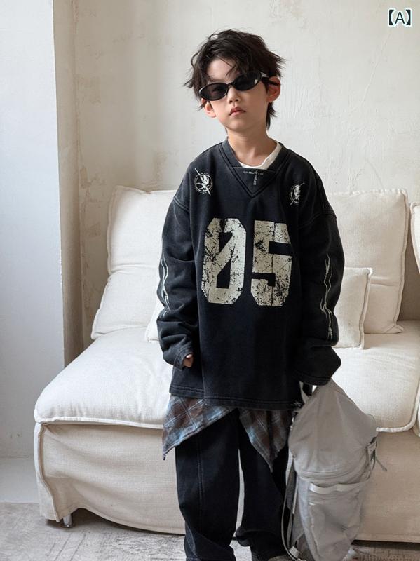 スウェット セットアップ キッズ 男女兼用 子供服 春秋 フェード加工 ウォッシュ加工 韓国風 トレーナー ロングパンツ 綿 コットン やわらか ゆったり 普段着 部屋着 通学
