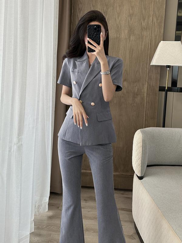 スーツ レディース 半袖 セットアップ 薄手 軽量 涼しい オフィス ビジネス 通勤 事務服 仕事 春夏 上品 エレガント 黒 紺 グレー