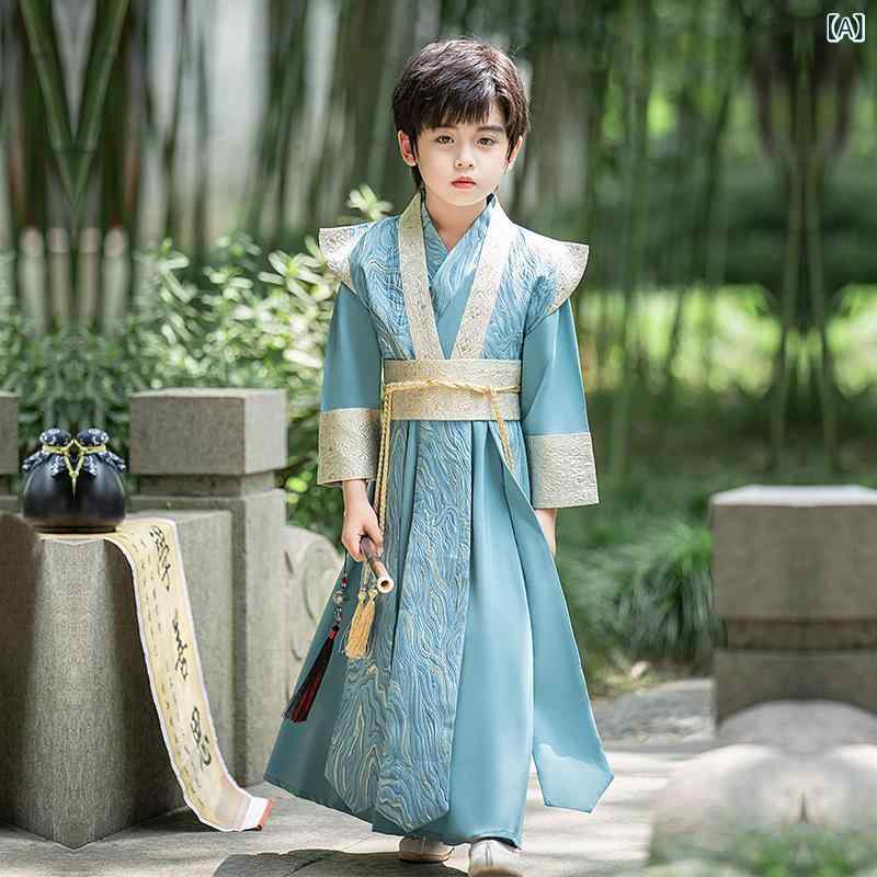 漢服 男の子 キッズ 子供用 中国風 民族衣装 古装 発表会 演劇 舞台 衣装 武侠 剣士風 かっこいい セットアップ 高級感