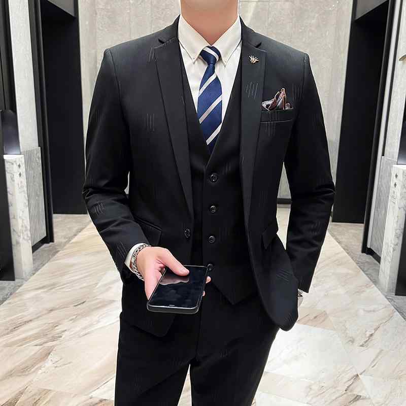 スーツ メンズ 男性用 韓国風 カジュアル ビジネス オフィス スリーピース セットアップ 通年 結婚式 披露宴 フォーマル