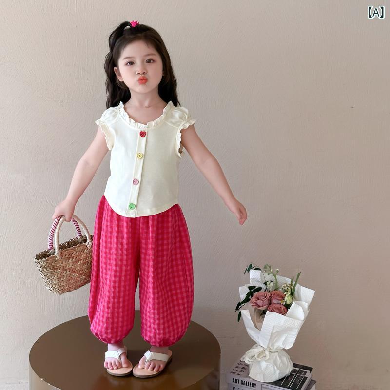 セットアップ 女の子 キッズ 半袖 ショートパンツ 2点セット 綿混 薄手 柔らかい肌触り おしゃれ かわいい 韓国風 トレンド 夏物 普段使い アイボリー パープル