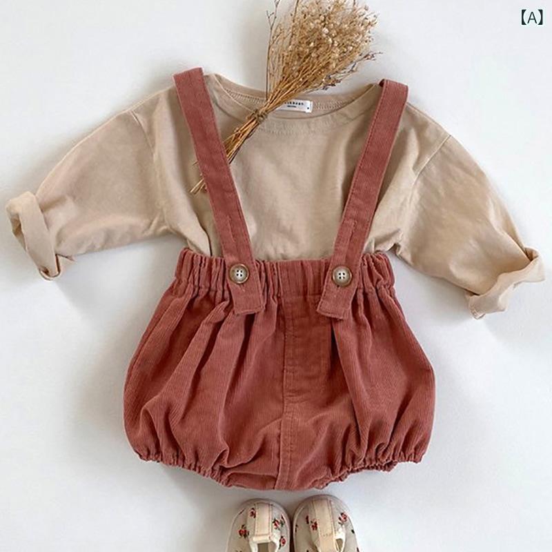ベビー 男の子 女の子 新生児 韓国風 おしゃれ サロペット オーバーオール 長袖Tシャツ かわいい キャラクター 無地 綿 コットン 柔らかい 肌触り 普段使い 春秋 2点セット セットアップ