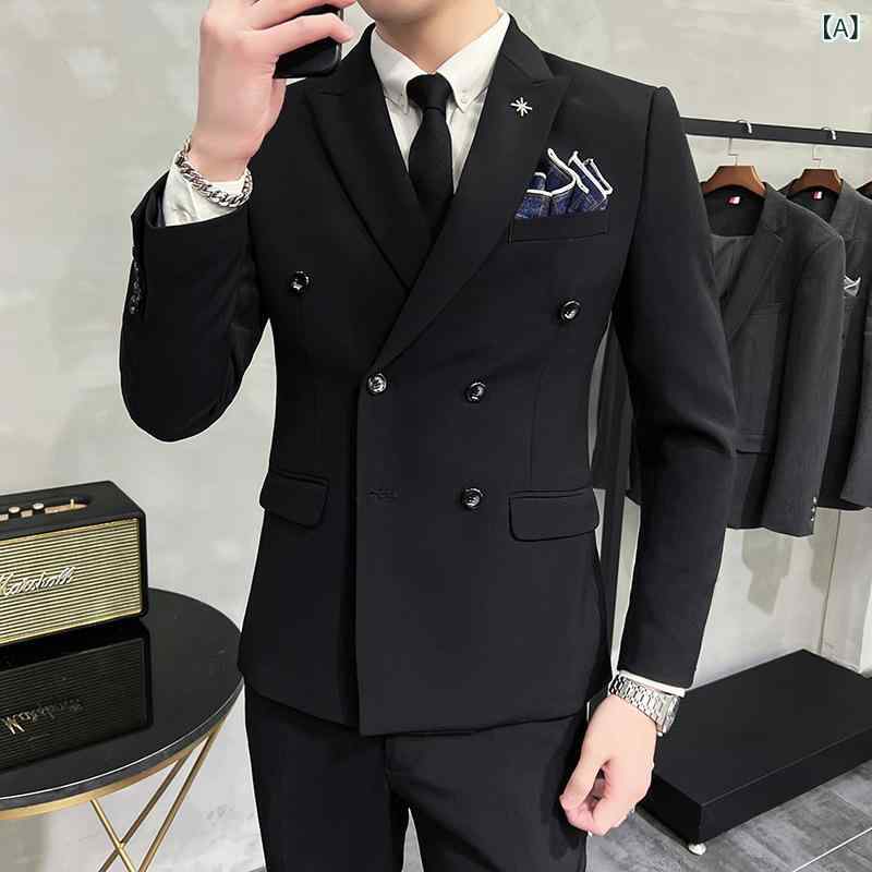 スーツ セットアップ メンズ ダブルブレスト 白 ビジネス フォーマル 通勤 オフィス ワーク 結婚式 披露宴 新郎 礼服 高級感 ブリティッシュスタイル スリムフィット ピークドラペル ポリエステル ナイロン オールシーズン