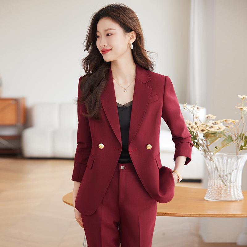スーツ セットアップ レディース 女性用 ビジネス オフィス 通勤 春夏 ジャケット パンツ 高級感 上品 きれいめ フォーマル セレモニー ポリエステル レーヨン ライトブルー ブラック ワインレッド