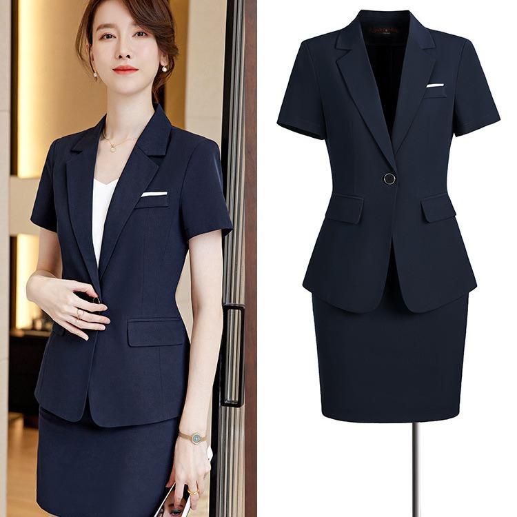スーツ レディース セットアップ 半袖 ジャケット ビジネス オフィス ホテル エステ 宝飾店 ユニフォーム 制服 夏用 エレガント 上品