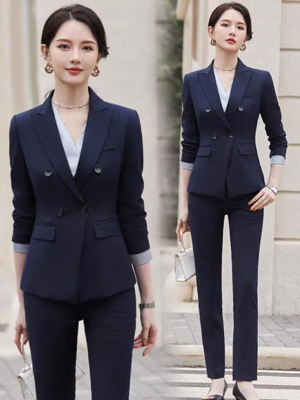 スーツ レディース 女性用 セットアップ ジャケット パンツ スラックス 正装 面接用 通勤用 ビジネス 事務服 ホテルマネージャー 宝石店 美容師 エレガント 長袖 ポリエステル ビスコース