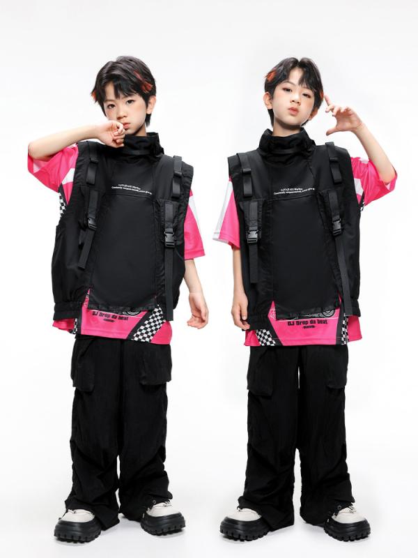 ダンス衣装 キッズ ジュニア 男の子 女の子 ストリート ヒップホップ 機能性 ベスト ジレ セットアップ トレンド おしゃれ クール 発表会 練習着 ステージ ポリエステル スパンデックス 夏