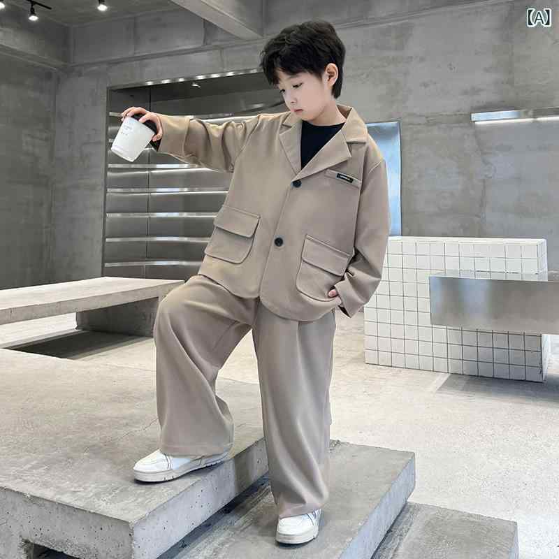 スーツ 男の子 ジュニア 子供服 韓国風 ストリートファッション フォーマル カジュアル セットアップ 2点セット ストライプ柄 ジャケット パンツ 入学式 卒業式 発表会 結婚式 秋物