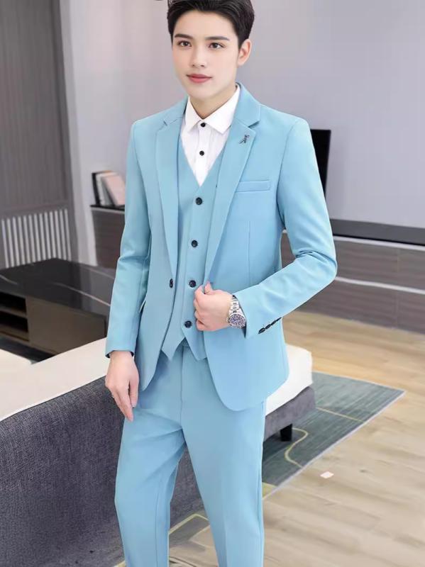 スーツ メンズ 男性用 学生 春秋 韓国風 スリムフィット フォーマル ビジネス オフィス スリーピース セットアップ 通勤 日常使い