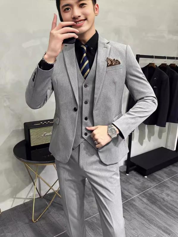 スーツ メンズ 高級感 スタイリッシュ ハンサム セットアップ スリーピース シングルブレスト スリムフィット 大きいサイズ 結婚式 披露宴 二次会 パーティー 礼服 フォーマル ブライダル ビジネス 通勤 冠婚葬祭 春秋