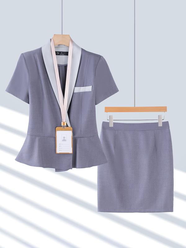 スーツ レディース 半袖 セットアップ ホテル フロント 事務服 接客 ジュエリーショップ オフィス 上品 エレガント 高級感 春夏