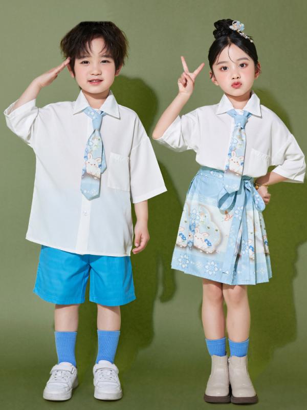 キッズ 男の子 女の子 夏 パフォーマンスウェア 発表会衣装 小学生 幼稚園 園児 チアリーダー 応援団 合唱 コーラス 卒業式 運動会 体育祭 イベント ユニフォーム セットアップ ポリエステル 伸縮性