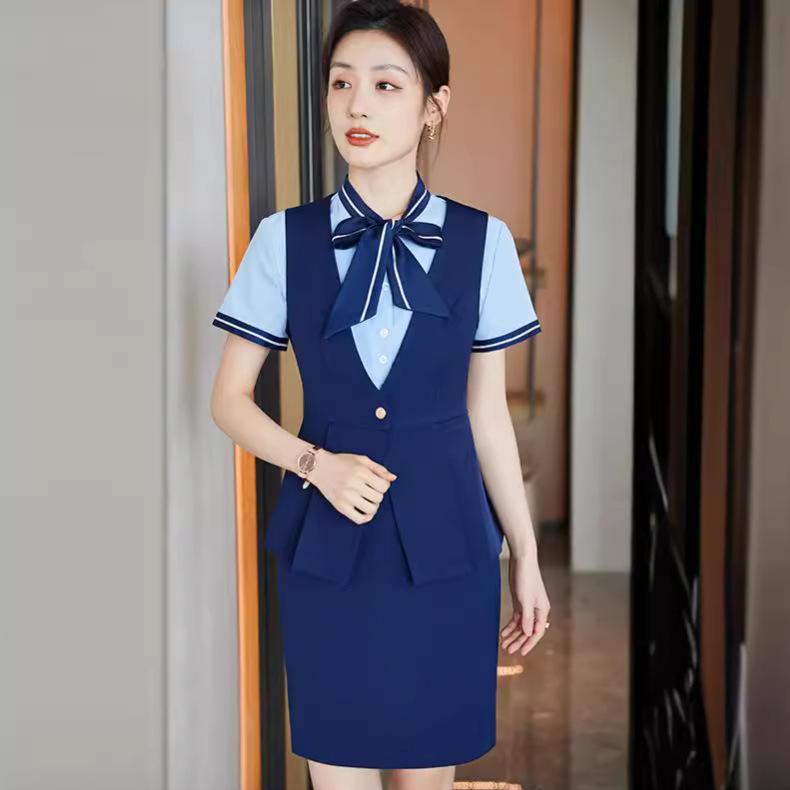 セットアップ レディース 女性用 ベスト ジレ ホテル レストラン フロント サービス業 制服 ユニフォーム オフィス ビジネス 通勤 フォーマル 韓国風 春夏 メッシュ素材