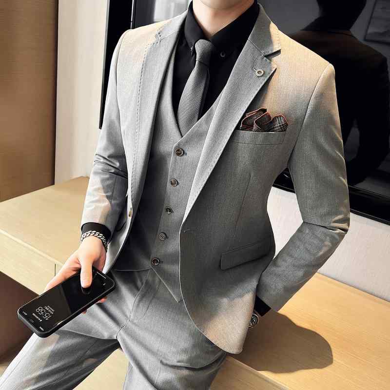 スーツ メンズ 男性用 オールシーズン 通年 スリムフィット ストレッチ ビジネス オフィス 通勤 シングルボタン スリーピース ベスト付き セットアップ
