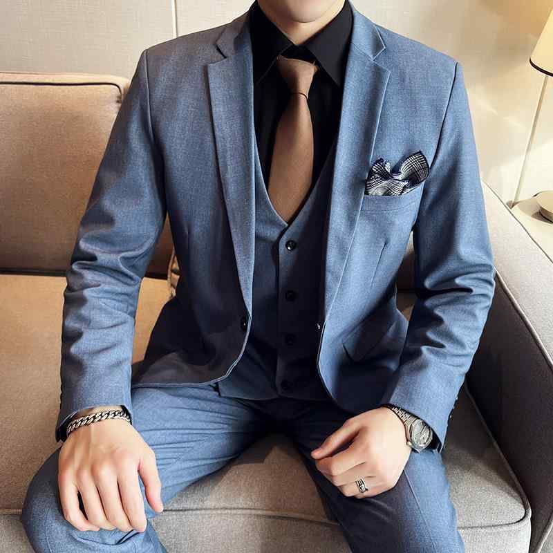 スーツ メンズ スリーピース セットアップ 春秋 結婚式 新郎 ビジネス フォーマル 礼服 高級感 韓国風 スリム テーラードジャケット ベスト ジレ スラックス