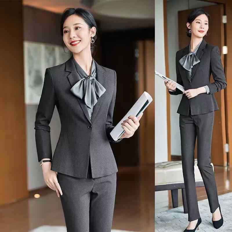 スーツ レディース セットアップ 長袖 ジャケット パンツスーツ オフィス ビジネス 通勤 事務服 制服 接客 サービス業 フォーマル リクルート 高級感 ポリエステル レーヨン
