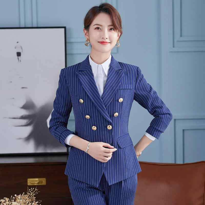 スーツ レディース ファッション ストライプ ブリットスタイル エレガント ビジネス オフィス OL ホテル制服 事務服 ジャケット セットアップ ウエストシェイプ 長袖 切り替え ポリエステル 春秋