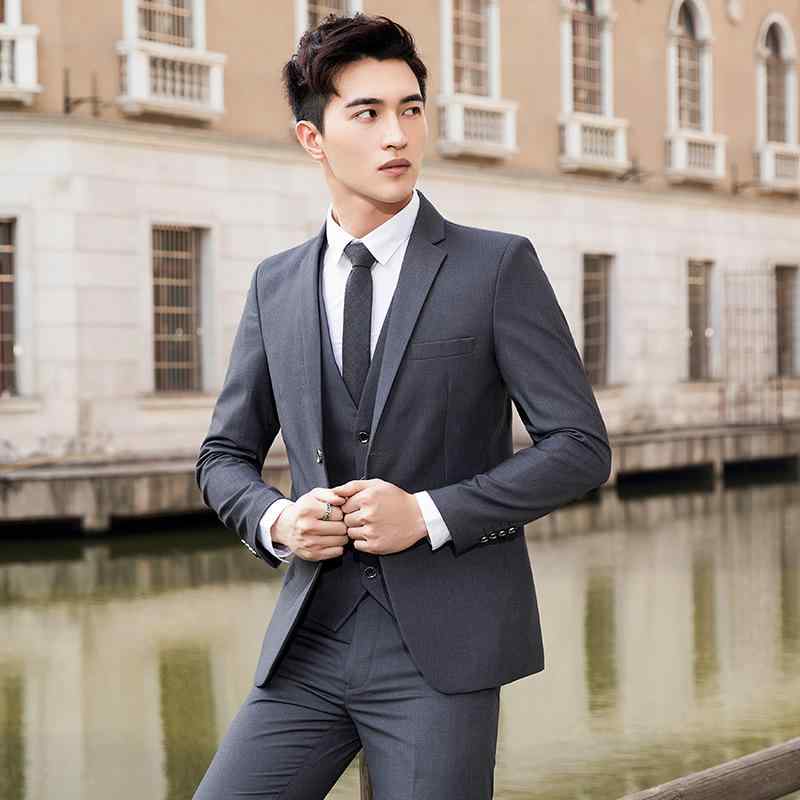 スーツ メンズ スリーピース 3点セット セットアップ スリムフィット 細身 韓国風 ビジネス フォーマル 結婚式 礼服 ウェディング 介添人 大きいサイズ シングル2つボタン センターベント 7,566円
