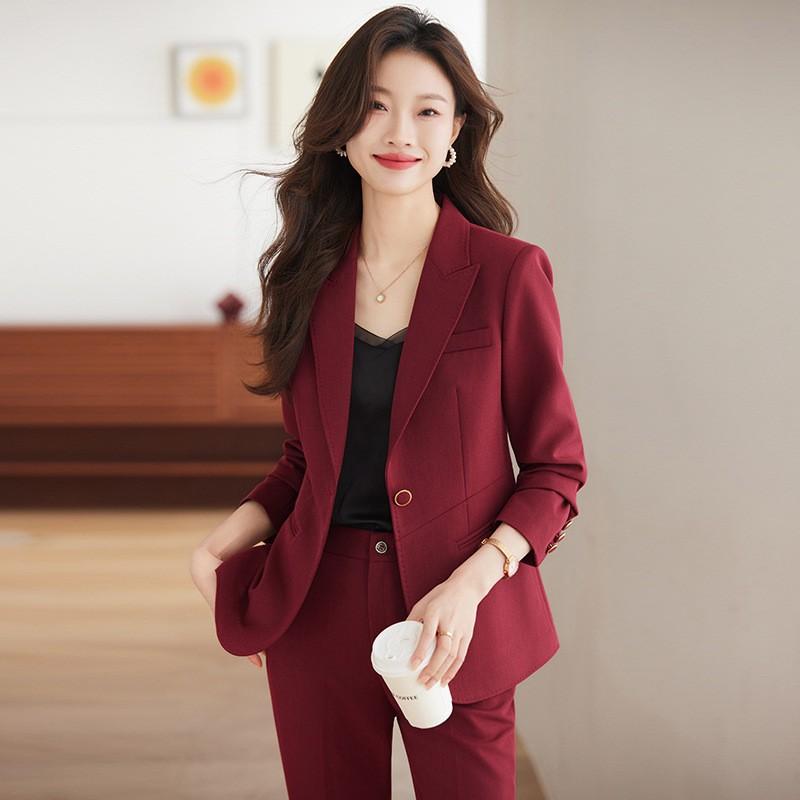セットアップ レディース 女性用 テーラードジャケット ワイドパンツ レッド 赤 ポリエステル素材 おしゃれ 上品 エレガント きれいめ ビジネス オフィス フォーマル 通勤 カジュアル 秋冬 暖か あったか