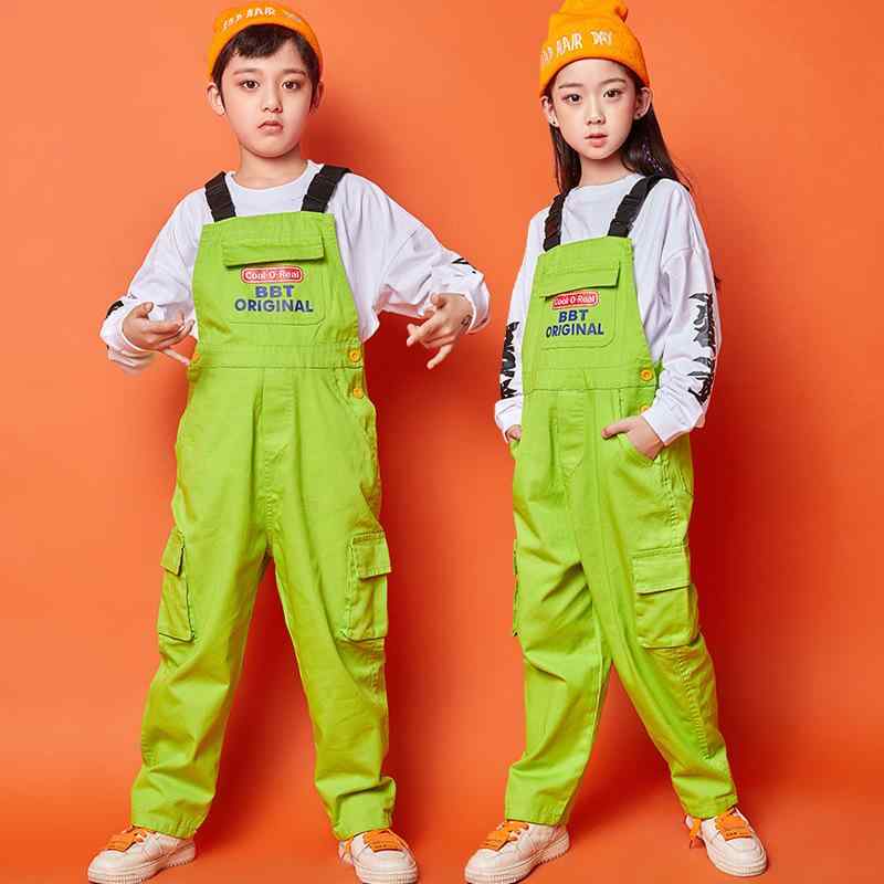 キッズ ダンスウェア 男の子 ボーイズ ヒップホップ ストリート ジャズ セットアップ 上下 サロペット オーバーオール 綿 コットン ゆったり ルーズ 発表会 ステージ衣装 韓国 おしゃれ トレンド 秋冬