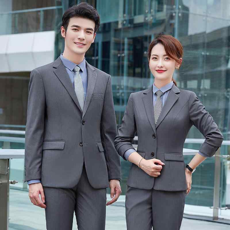 スーツ セットアップ 男女兼用 ユニセックス ビジネス フォーマル オフィス 営業 サービス 事務服 スリムフィット コットンブレンド 春夏 ブラック ネイビー グレー