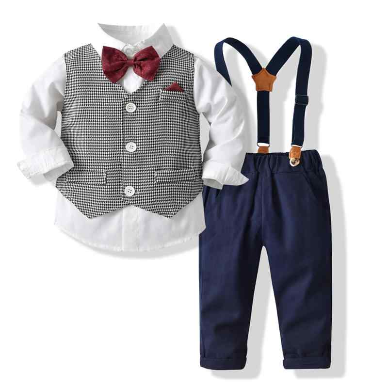 男の子服 キッズ 男児 ブリティッシュスタイル 英国風 チェック柄 ベスト ジレ シャツ サスペンダーパンツ サロペット 誕生日 発表会 結婚式 入園式 フォーマル セレモニーウェア 綿 コットン 長袖 春秋