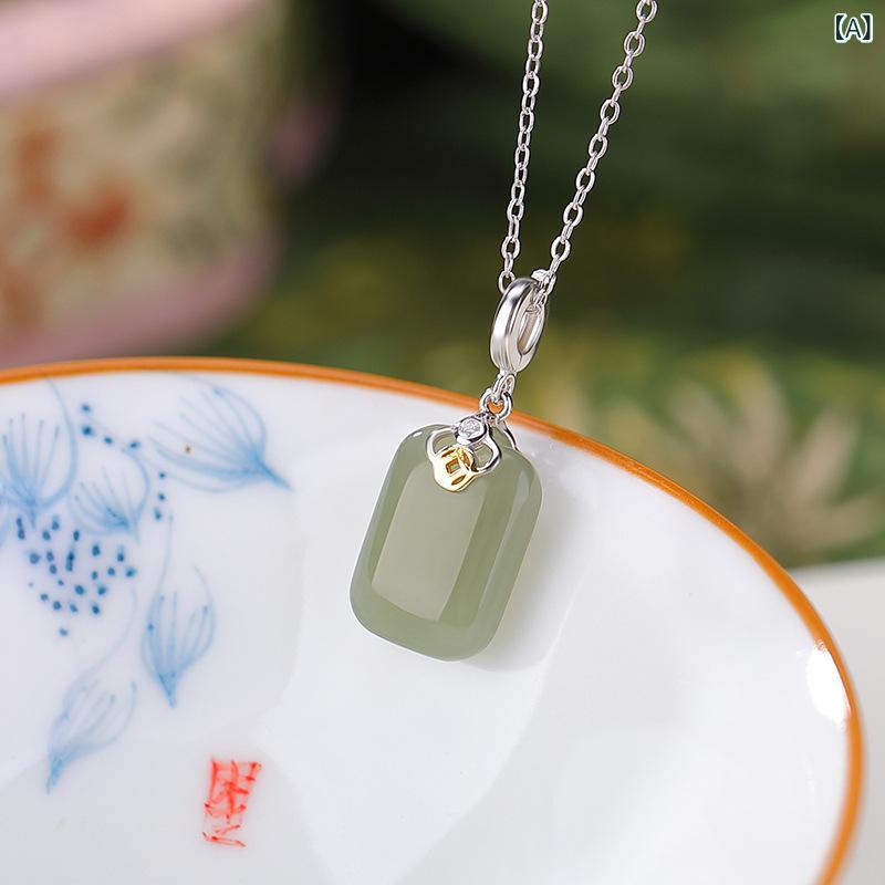 ペンダント S925シルバー 金メッキ バイカラー 和田青玉 無事牌 古銭モチーフ スクエア 四角 シンプル レトロ アンティーク 開運 お守り ネックレスヘッド