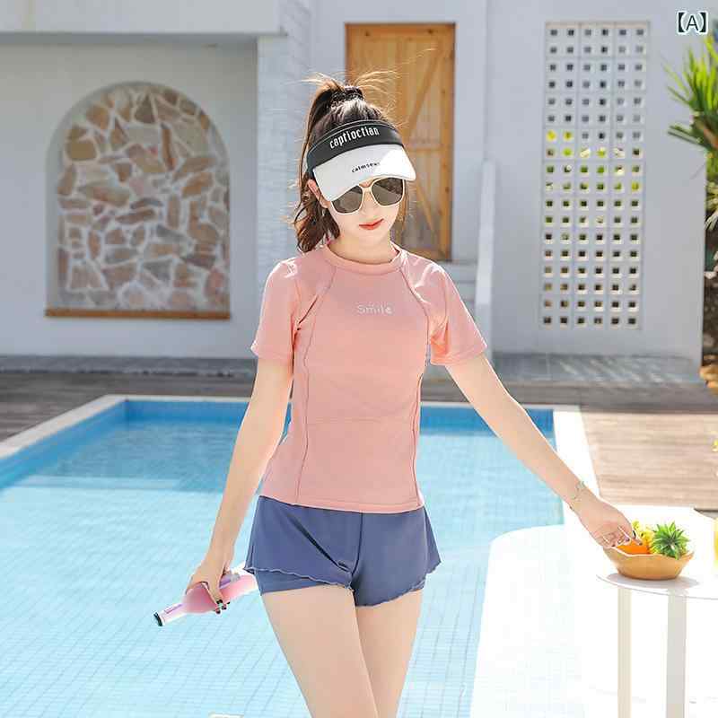 スイムウェア キッズ 女の子 ジュニア ティーンズ セパレート 半袖 日系 無地 ナイロン スパンデックス 速乾 伸縮性 夏 プール 海水浴 スポーツ ビーチ ピンク ホワイト