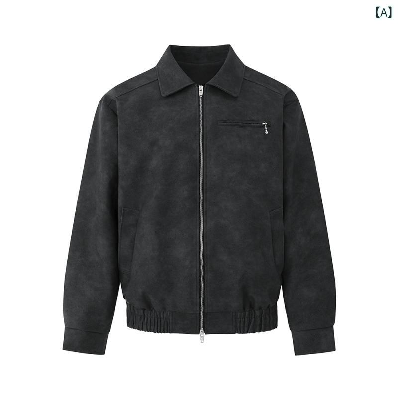 レザージャケット メンズ 男性用 PUレザー ライダースジャケット ショート丈 ゆったり ビッグシルエット 襟付き ジップアップ 韓国ファッション カジュアル クール 秋 メタルパーツ
