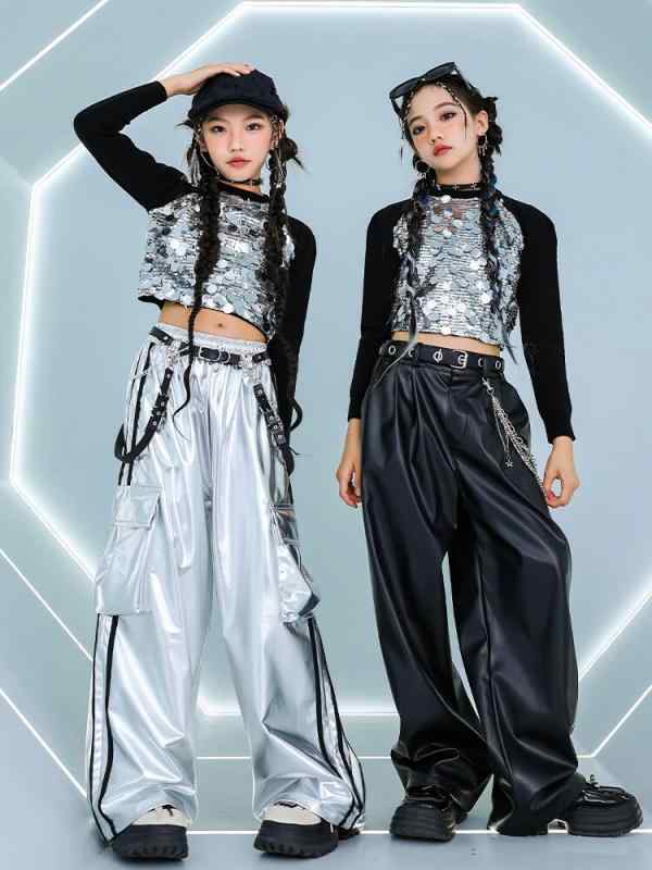 キッズ 女の子 ジャズダンス ヒップホップ ストリートダンス 衣装 ロングスリーブ トップス 発表会 ステージ レッスン着 K-POP風 韓国ファッション クール トレンド ジュニア 中高生 ポリエステル素材